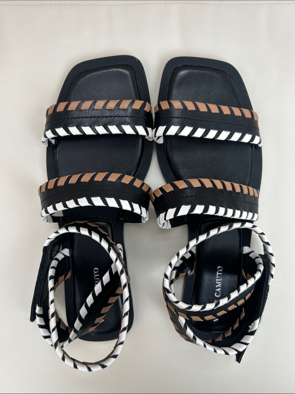Vince Camuto Black, White & Tan Braided Strap Sandals - Picture 2 of 3